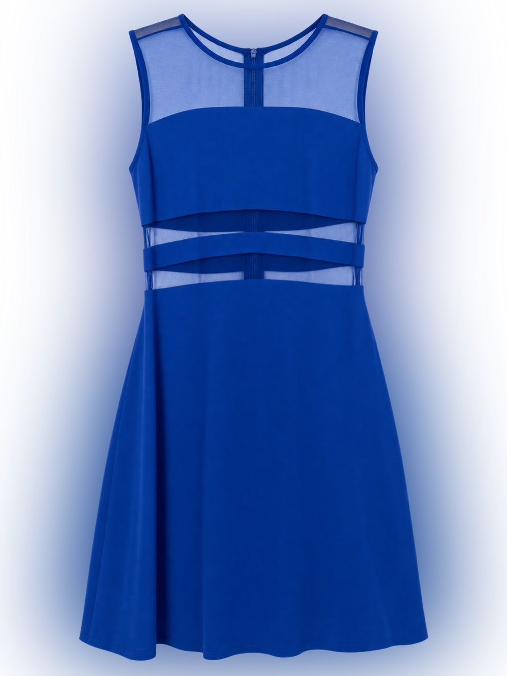Sandro Cobalt Blue Illusion Mesh Cutout Sleeveless Mini Dress size 2